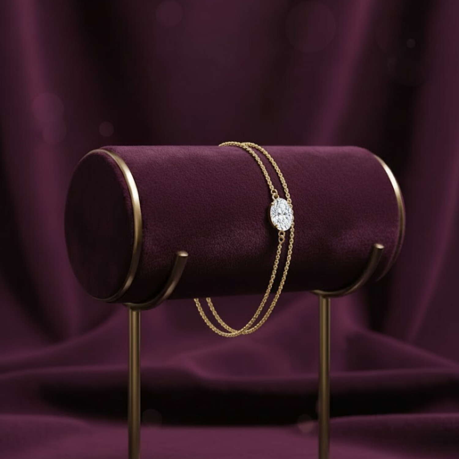 Oval Solitaire Double Chain Bracelet – 925 Silver