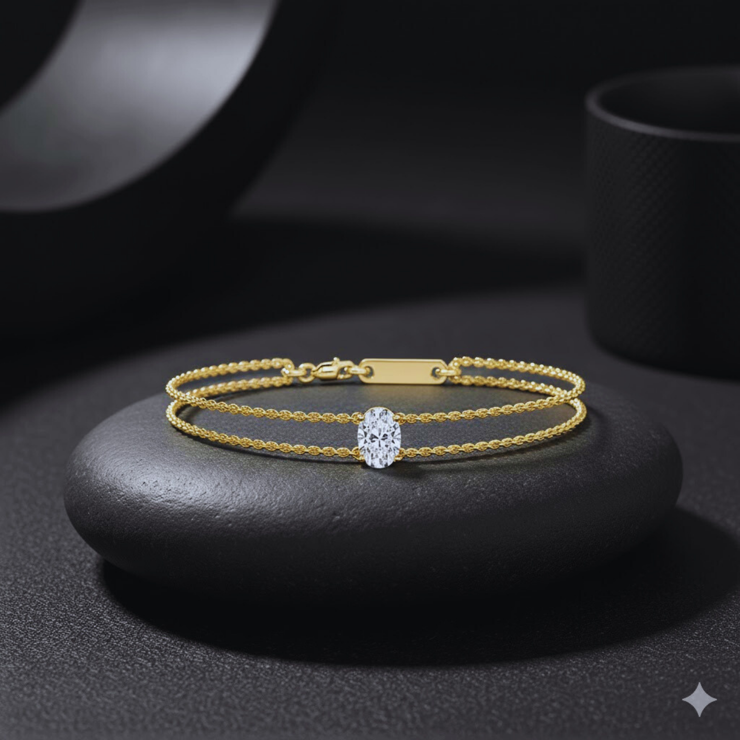 Oval Solitaire Double Chain Bracelet – 925 Silver