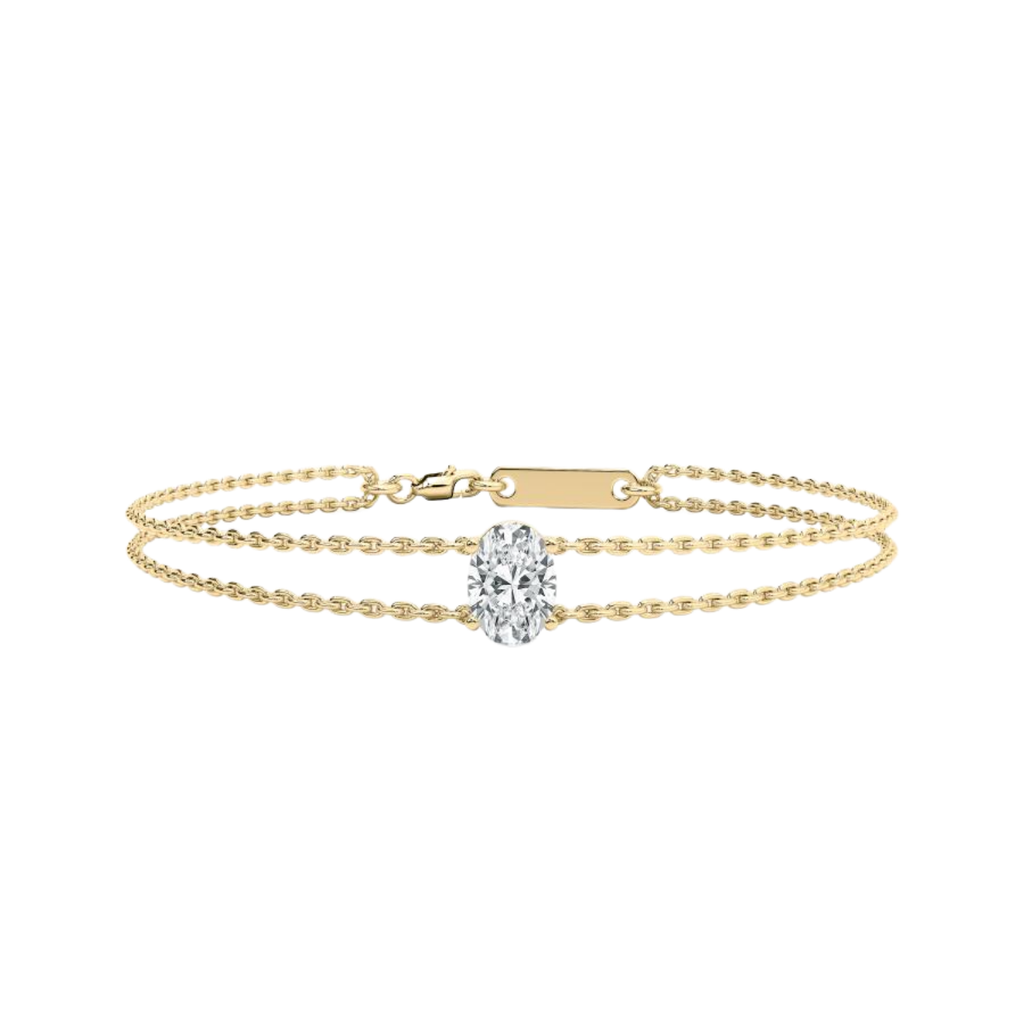 Oval Solitaire Double Chain Bracelet – 925 Silver
