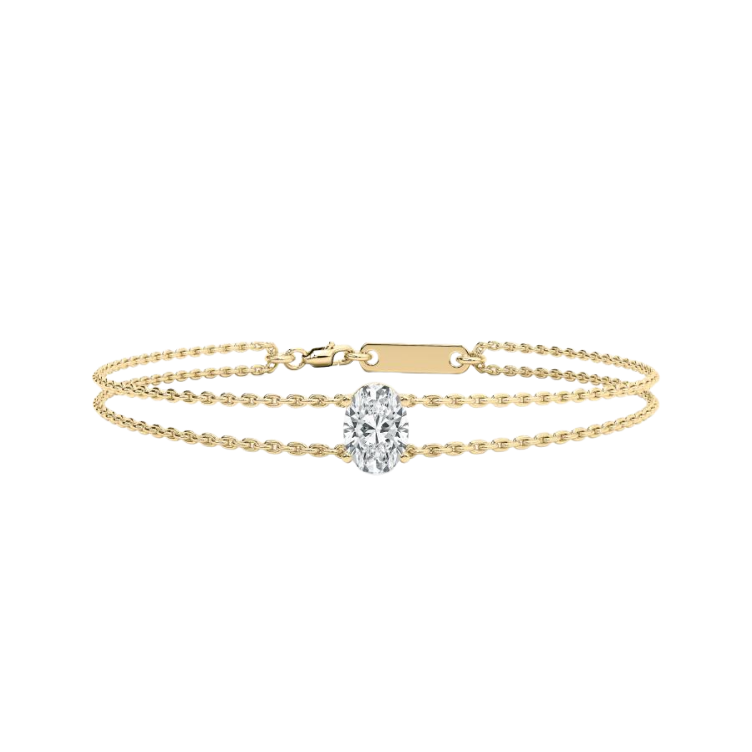 Oval Solitaire Double Chain Bracelet – 925 Silver