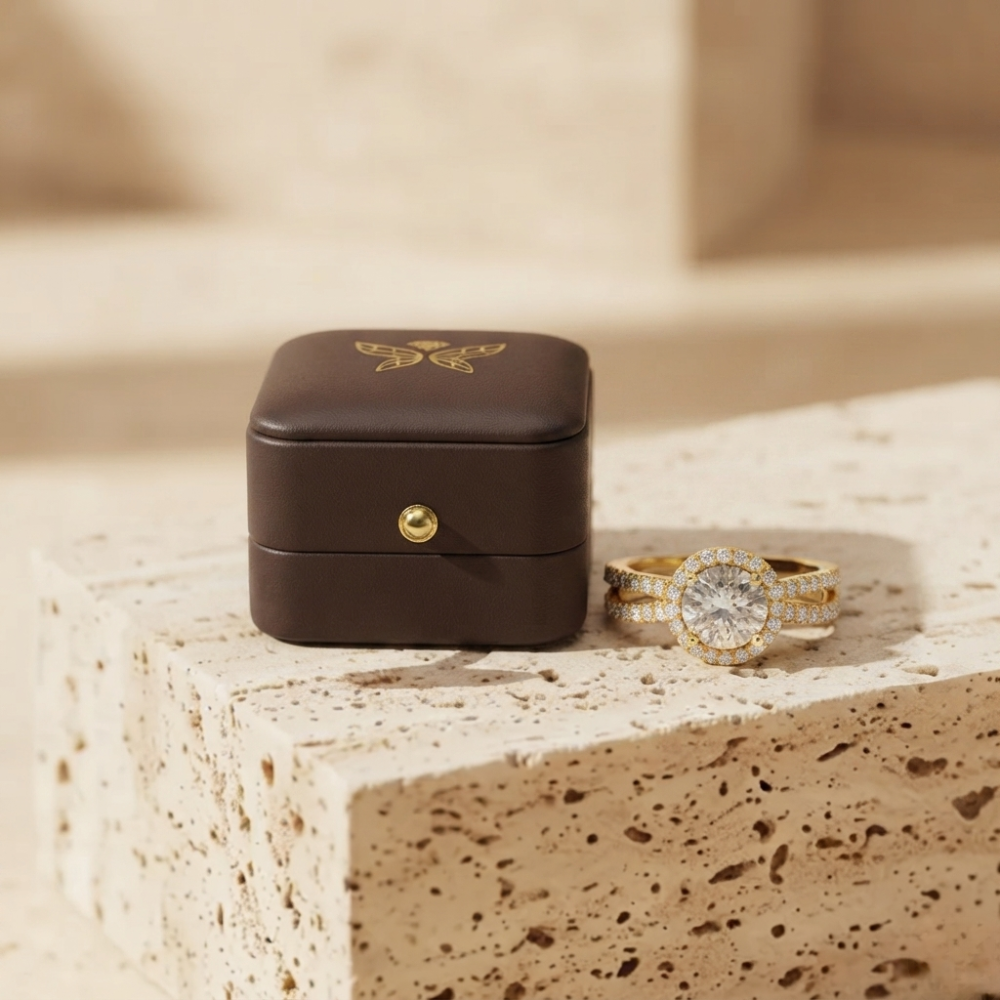 The Luminous Round Halo Split-Shank Statement Ring