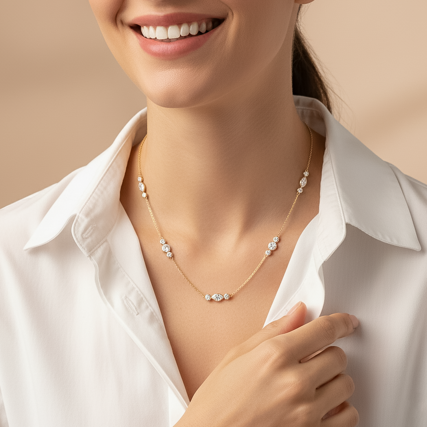 Marquise & Round CVD Diamond Necklace – 925 Silver