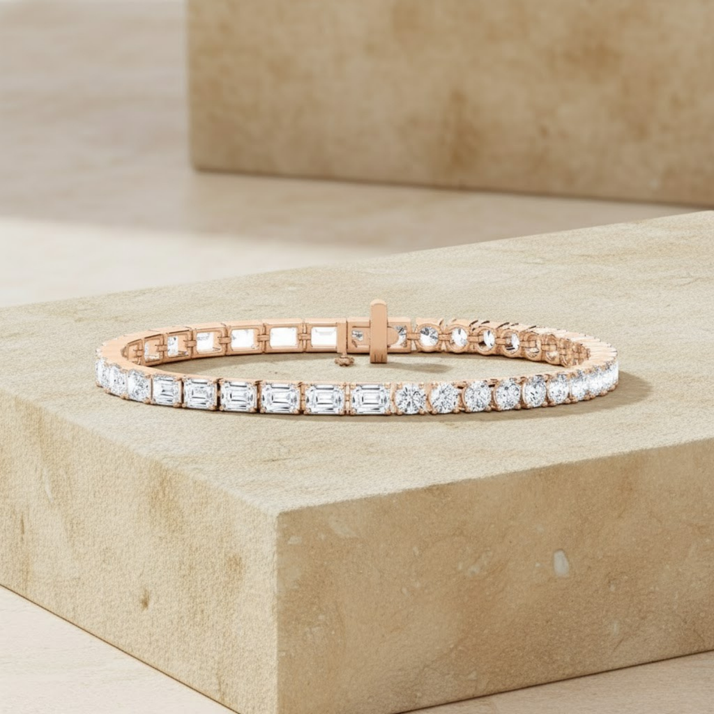 Emerald & Round Cut Tennis Bracelet – 925 Silver