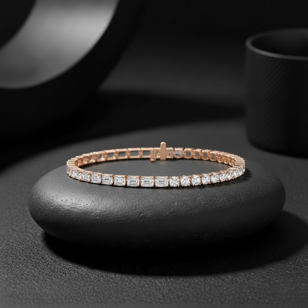 Emerald & Round Cut Tennis Bracelet – 925 Silver