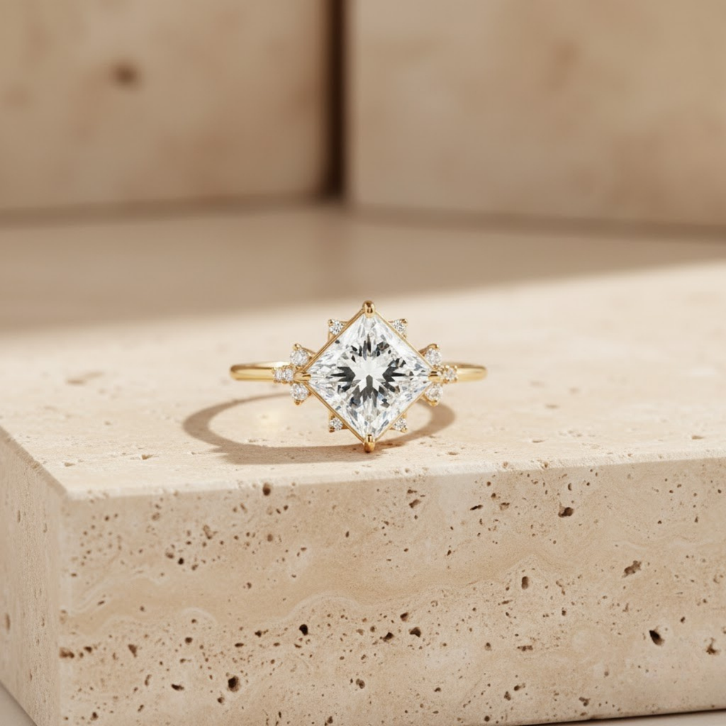 Princess Cut Solitaire CVD Diamond Ring – 925 Silver Engagement Ring