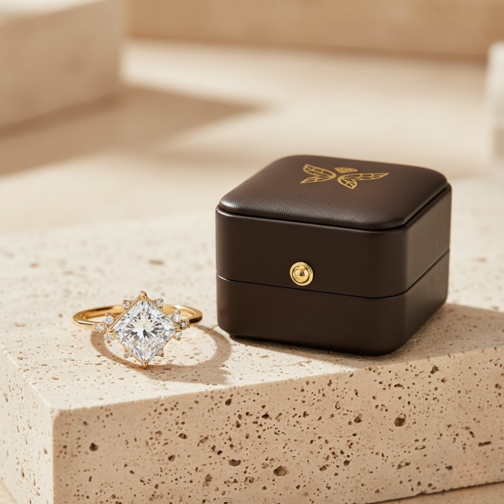 Princess Cut Solitaire CVD Diamond Ring – 925 Silver Engagement Ring