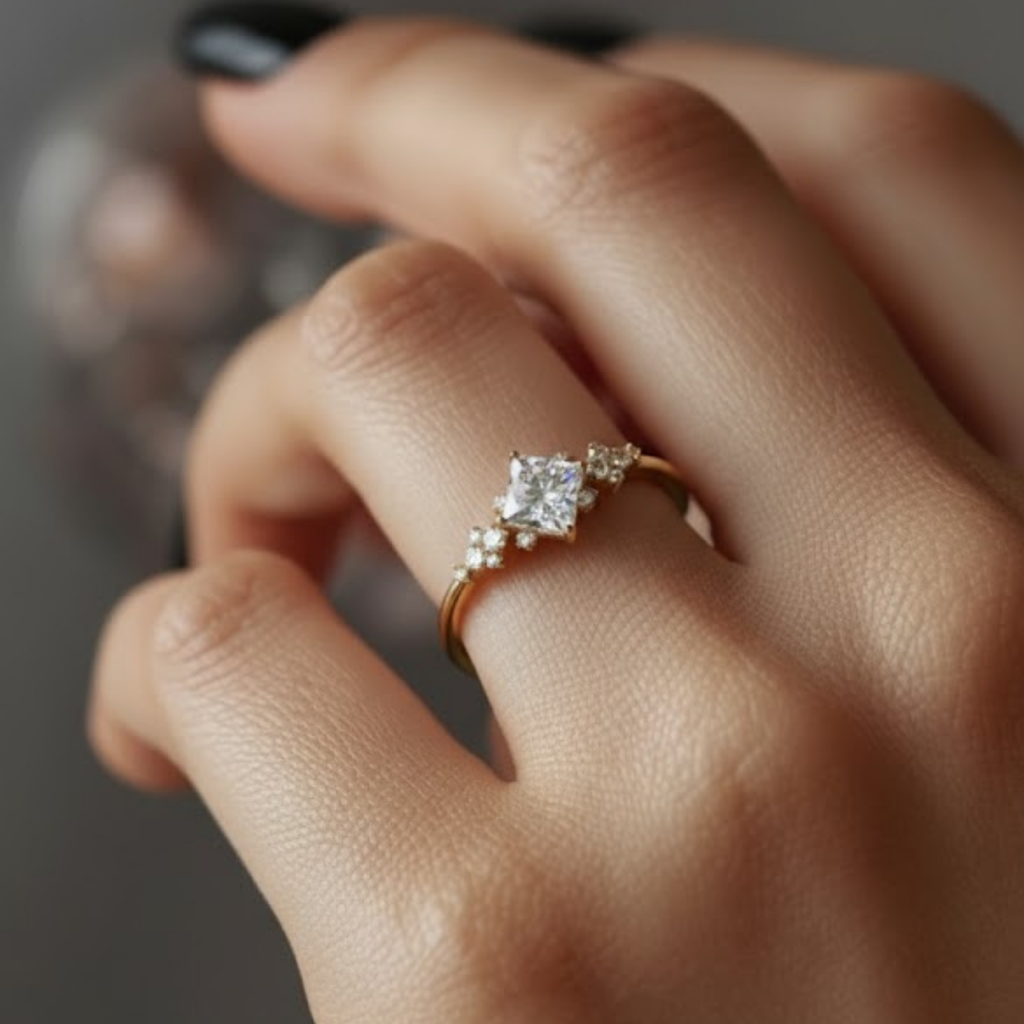 Princess Cut Solitaire CVD Diamond Ring – 925 Silver Engagement Ring