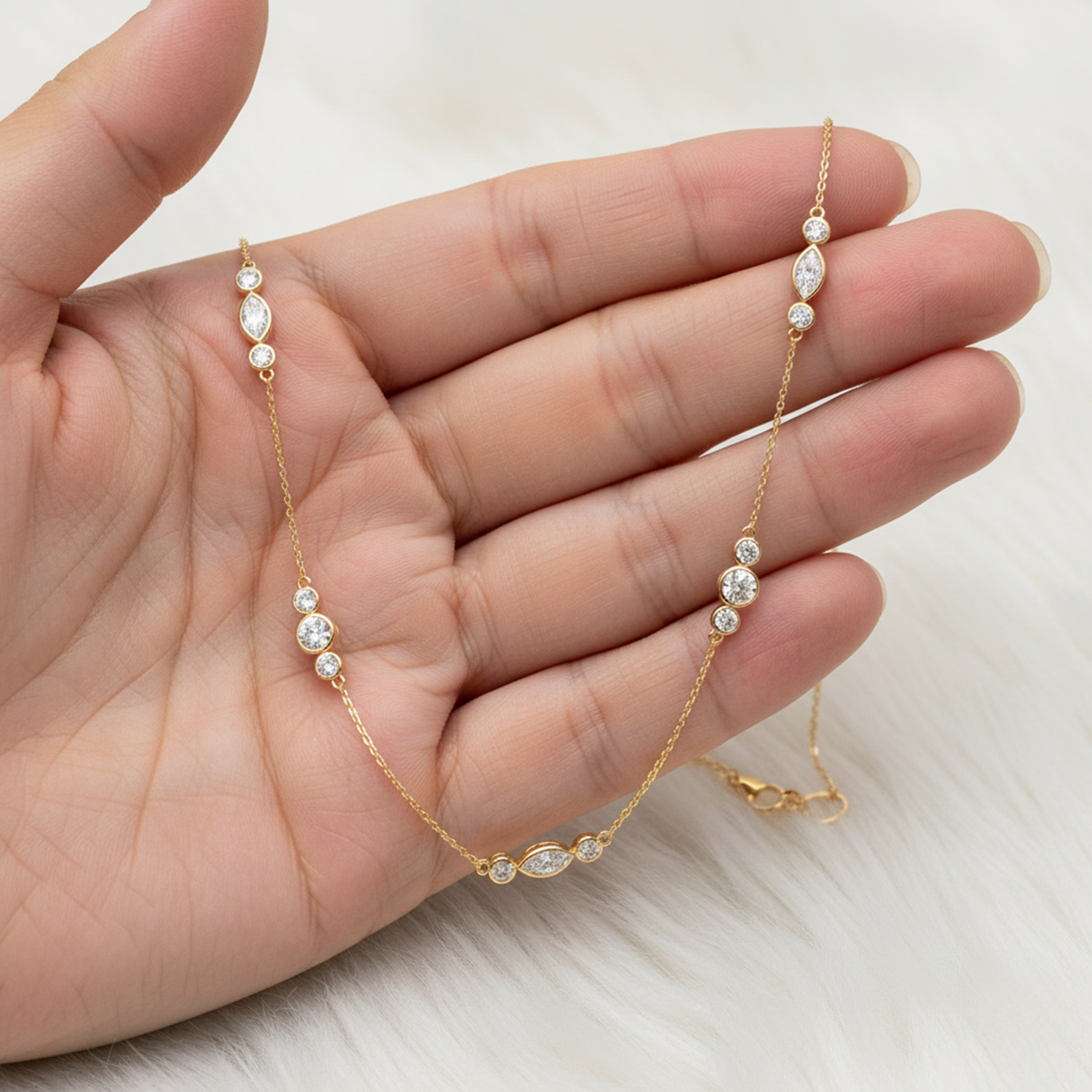 Marquise & Round CVD Diamond Necklace – 925 Silver