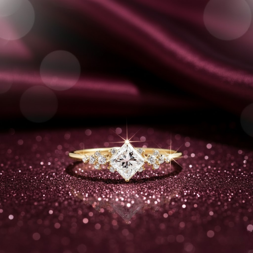 Princess Cut Solitaire CVD Diamond Ring – 925 Silver Engagement Ring