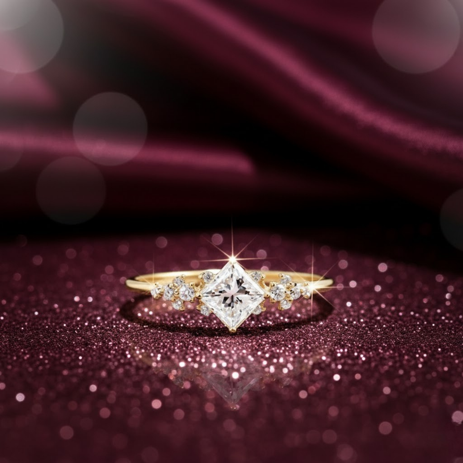 Princess Cut Solitaire CVD Diamond Ring – 925 Silver Engagement Ring