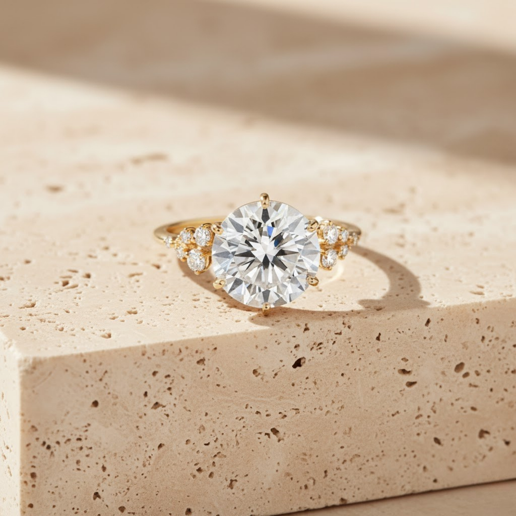 Round Solitaire CVD Diamond Ring – 925 Silver Engagement Ring