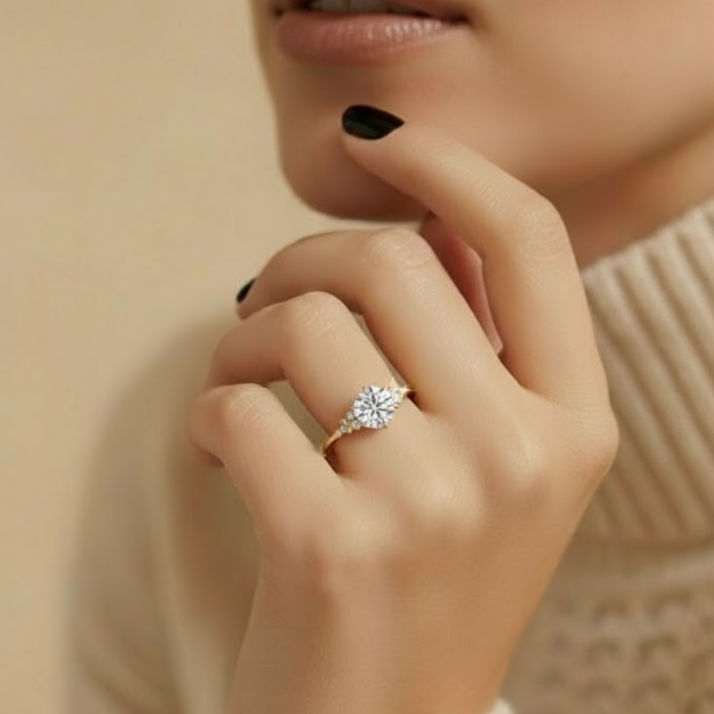 Round Solitaire CVD Diamond Ring – 925 Silver Engagement Ring