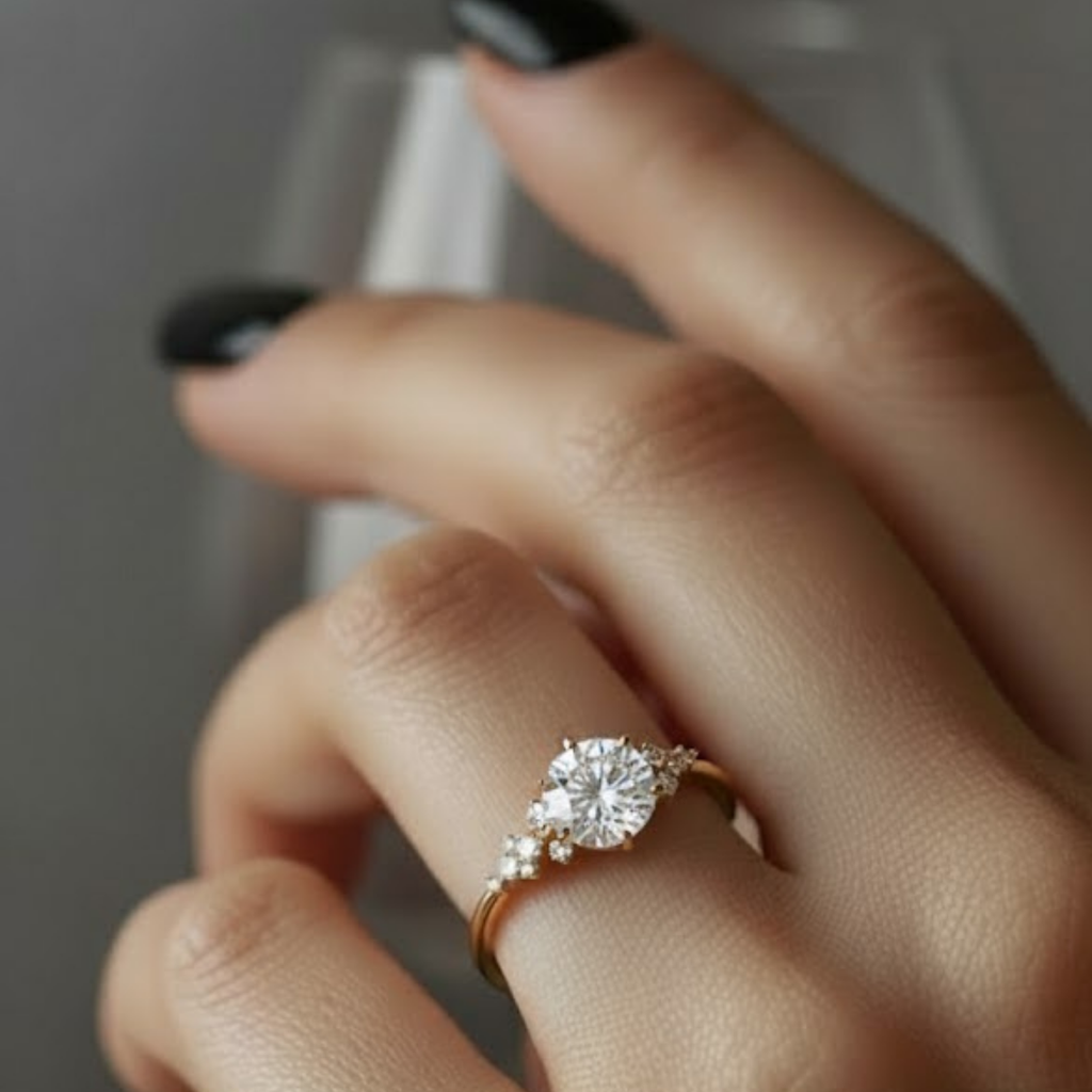 Round Solitaire CVD Diamond Ring – 925 Silver Engagement Ring