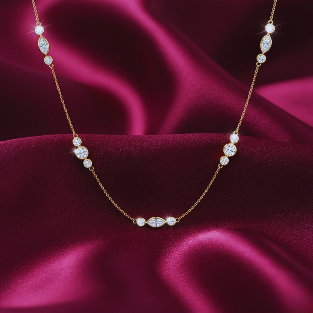 Marquise & Round CVD Diamond Necklace – 925 Silver