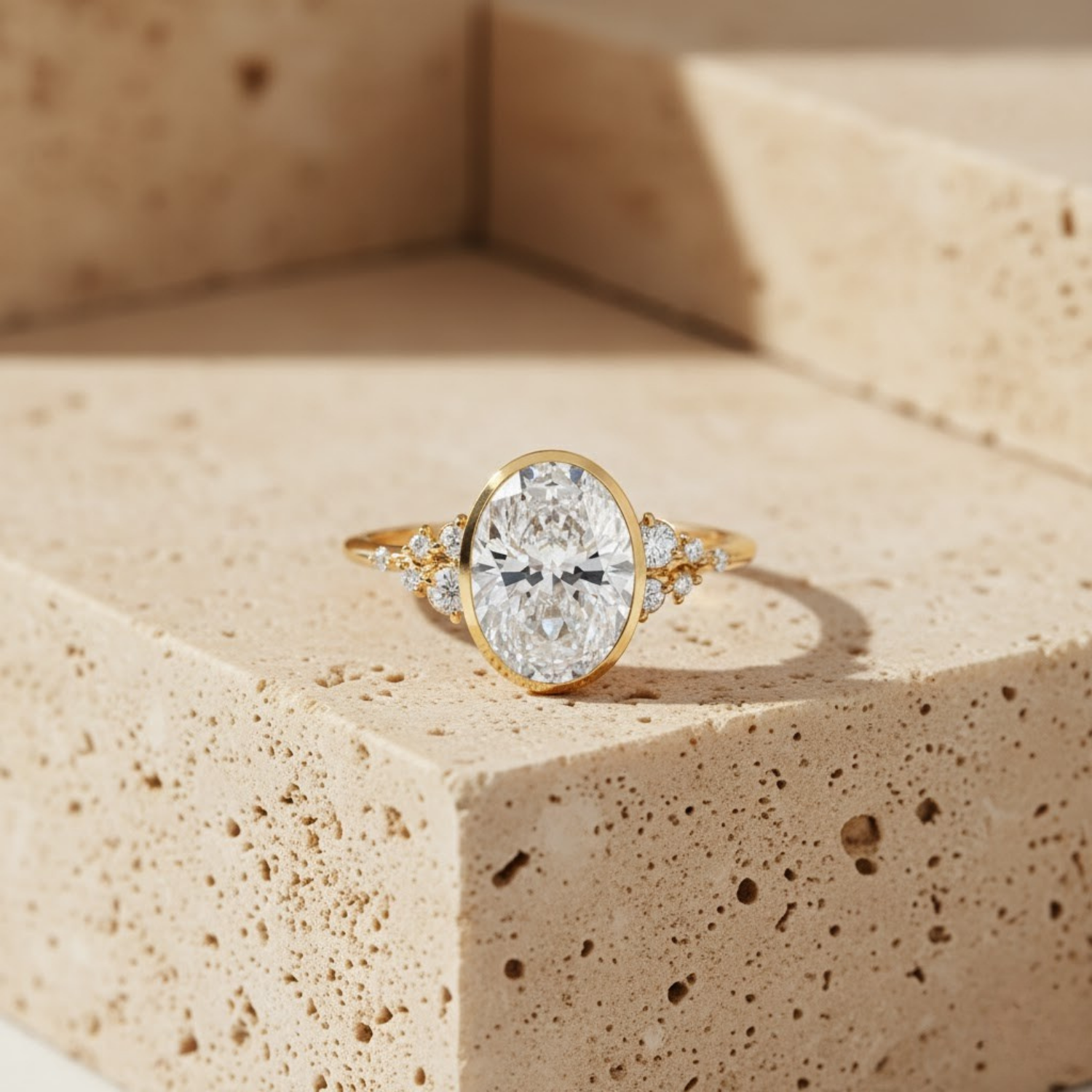 Oval Bezel Solitaire CVD Diamond Ring – 925 Silver Minimalist Engagement Ring