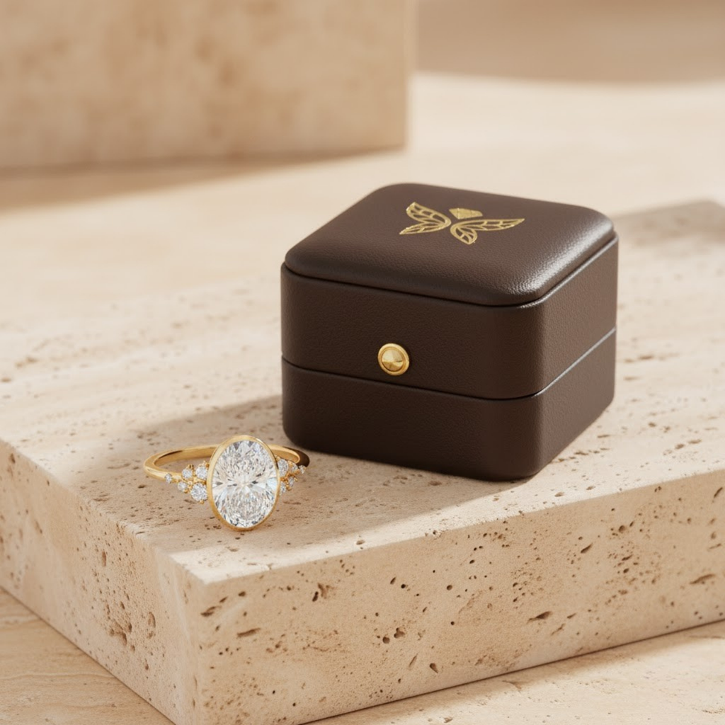 Oval Bezel Solitaire CVD Diamond Ring – 925 Silver Minimalist Engagement Ring