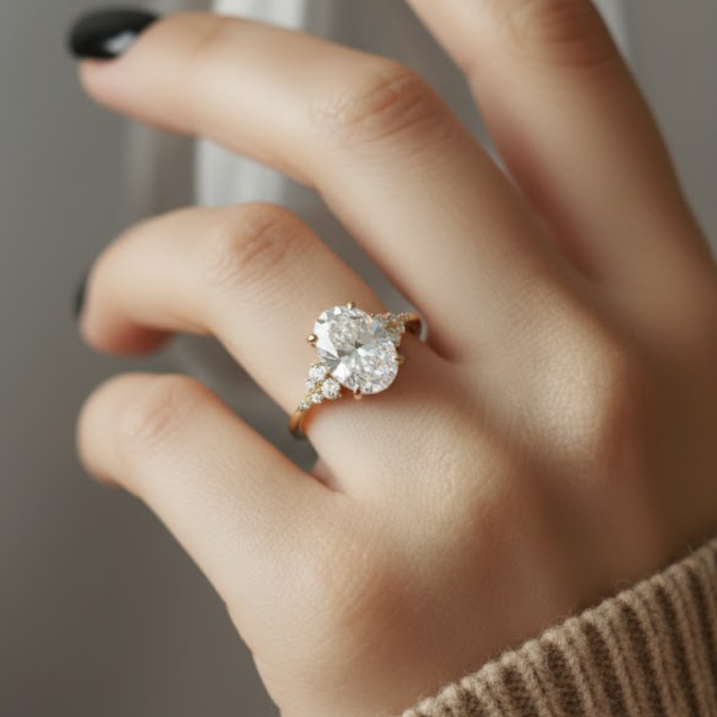 Oval Bezel Solitaire CVD Diamond Ring – 925 Silver Minimalist Engagement Ring