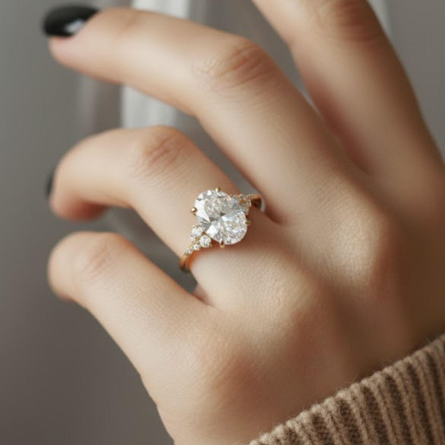 Oval Bezel Solitaire CVD Diamond Ring – 925 Silver Minimalist Engagement Ring