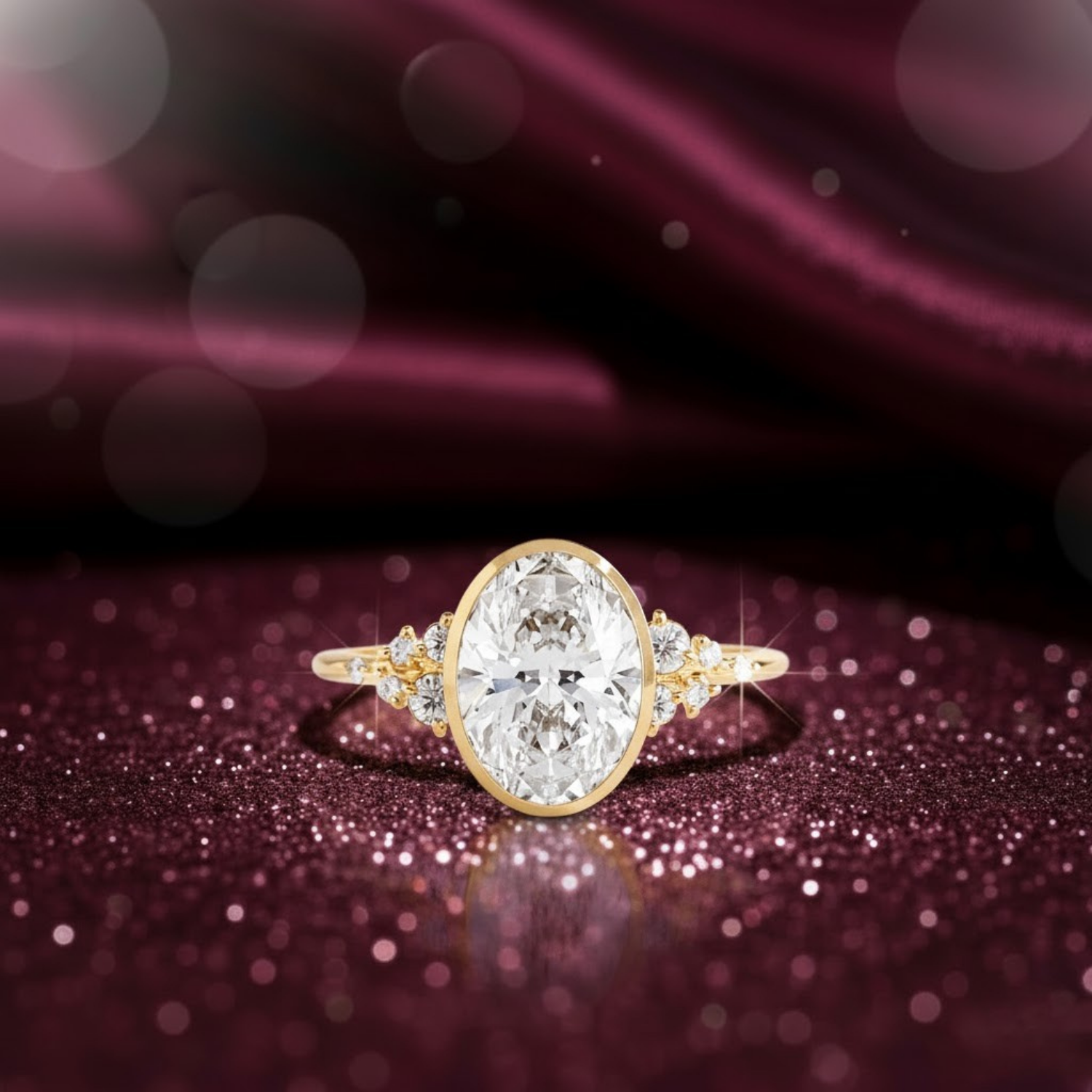 Oval Bezel Solitaire CVD Diamond Ring – 925 Silver Minimalist Engagement Ring