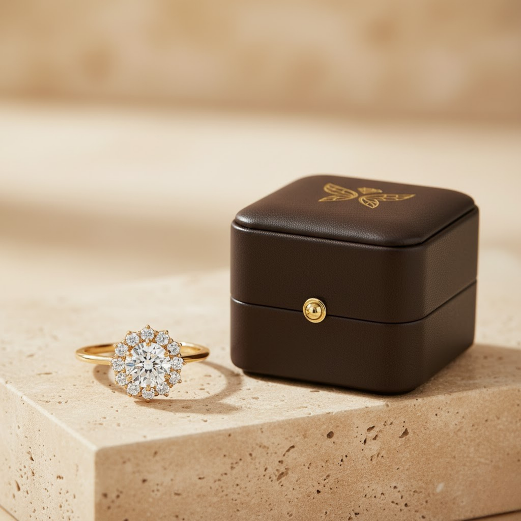 Halo Round Cut CVD Diamond Ring – 925 Silver