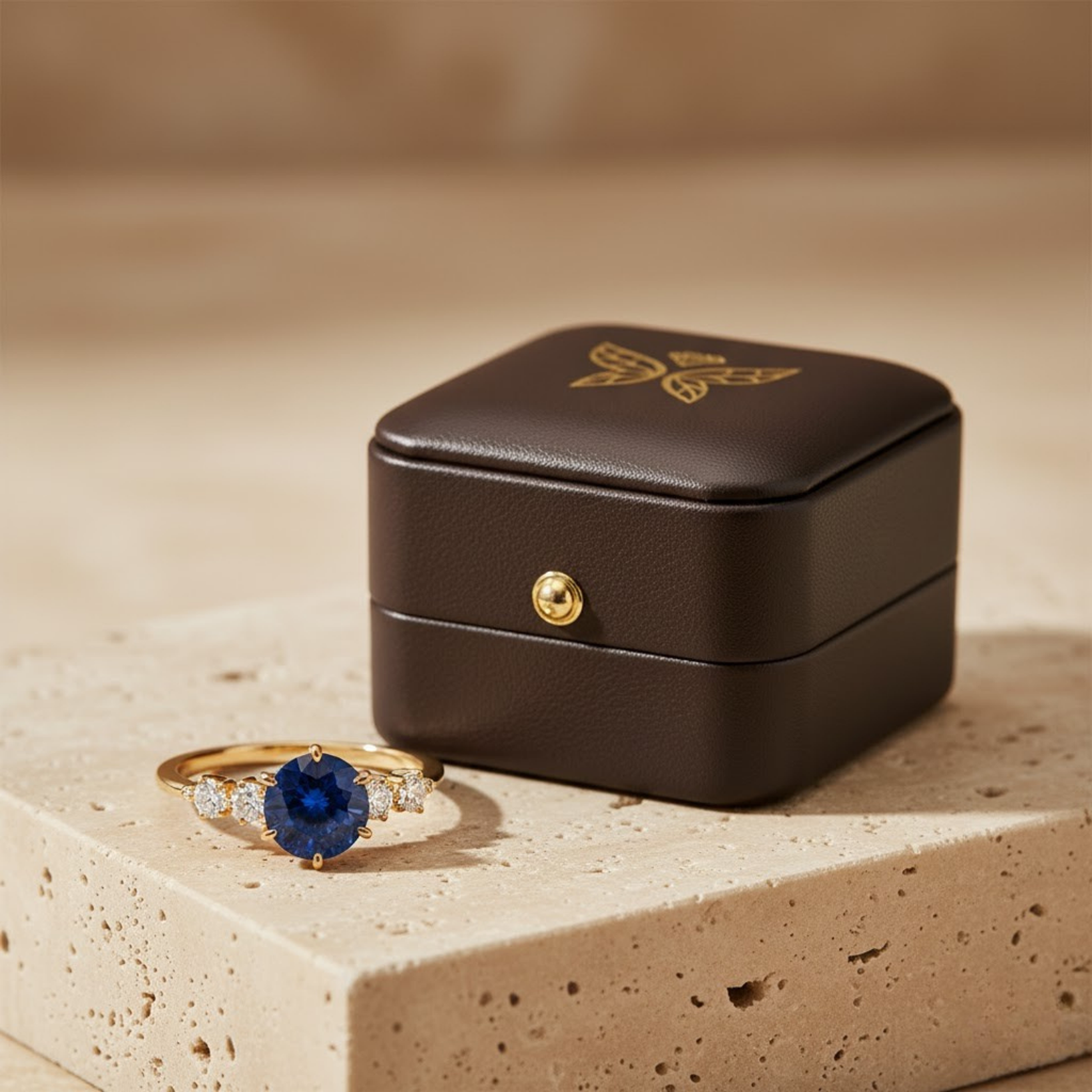 Blue Sapphire & Diamond Halo Ring – 925 Silver Minimalist Engagement Jewelry