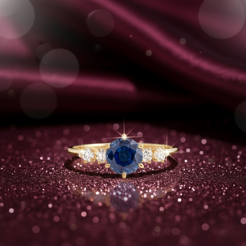 Blue Sapphire & Diamond Halo Ring – 925 Silver Minimalist Engagement Jewelry