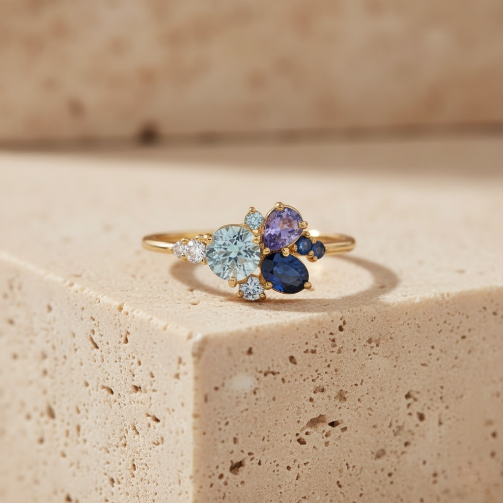 Multi Gemstone CVD Diamond Ring – 925 Silver Colorful Minimal Jewelry