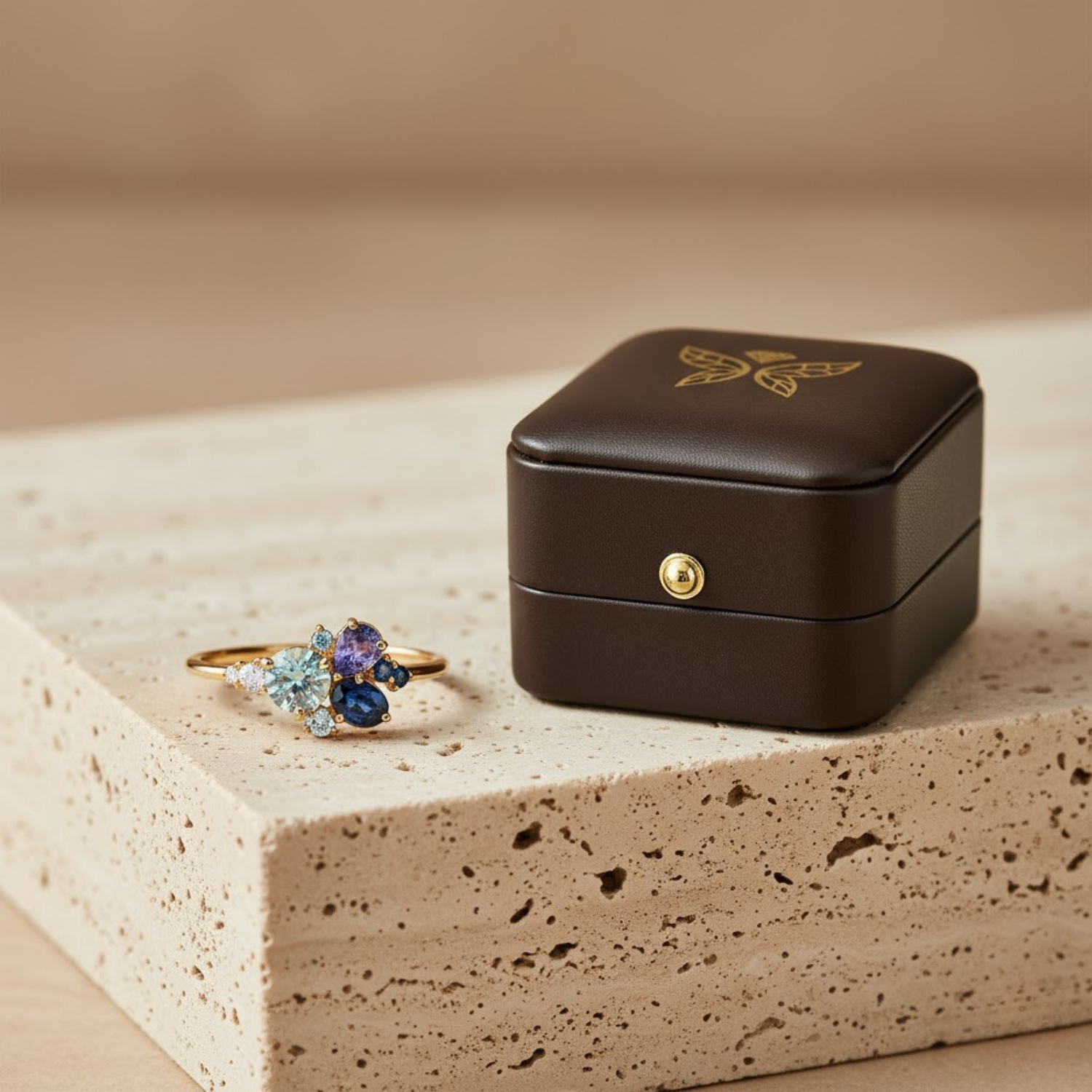 Multi Gemstone CVD Diamond Ring – 925 Silver Colorful Minimal Jewelry