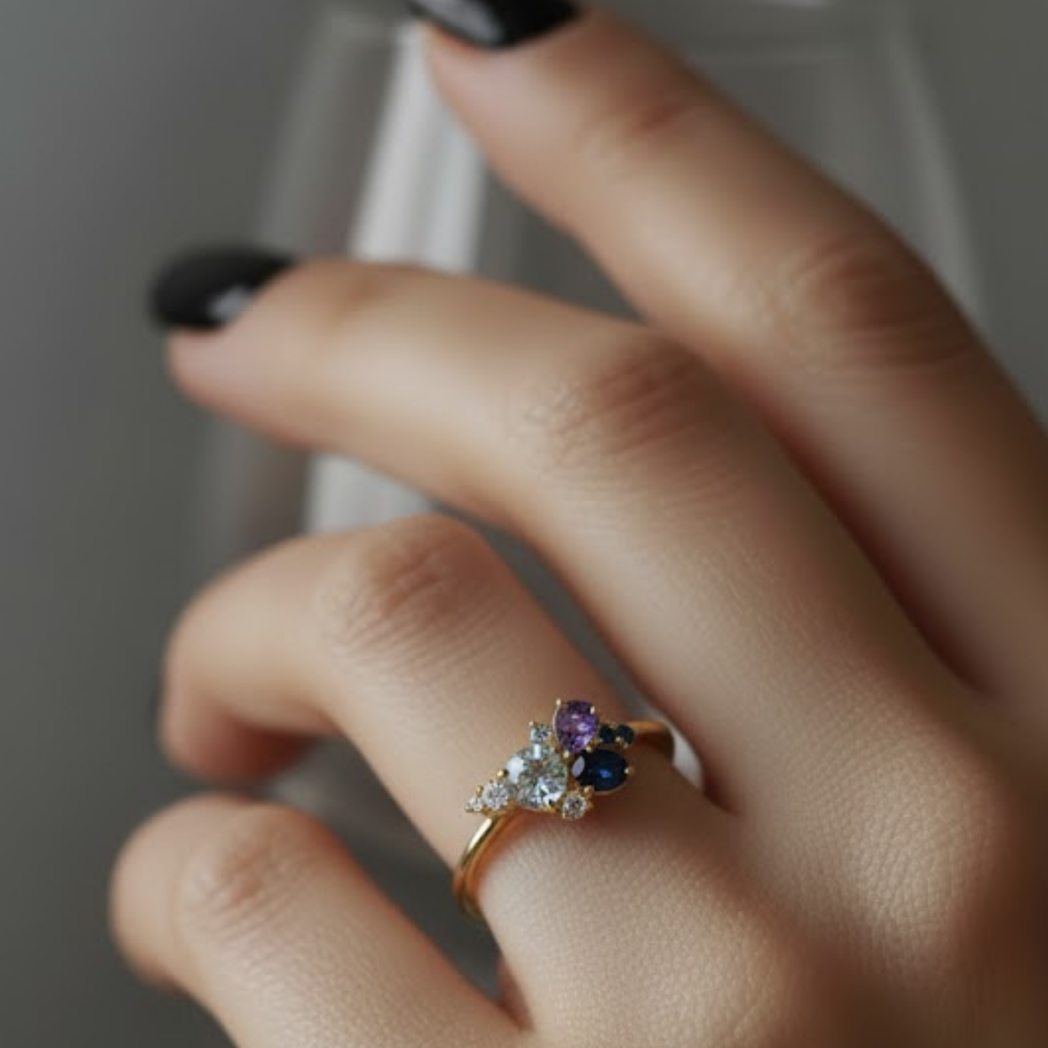 Multi Gemstone CVD Diamond Ring – 925 Silver Colorful Minimal Jewelry