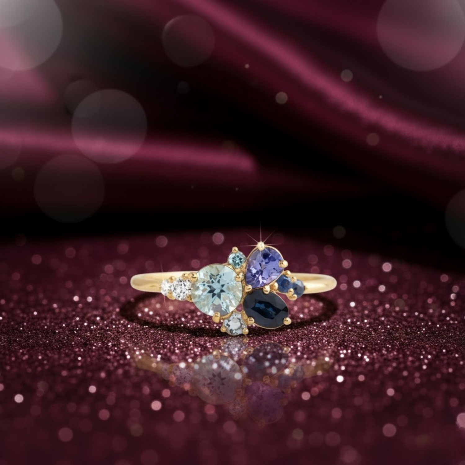 Multi Gemstone CVD Diamond Ring – 925 Silver Colorful Minimal Jewelry