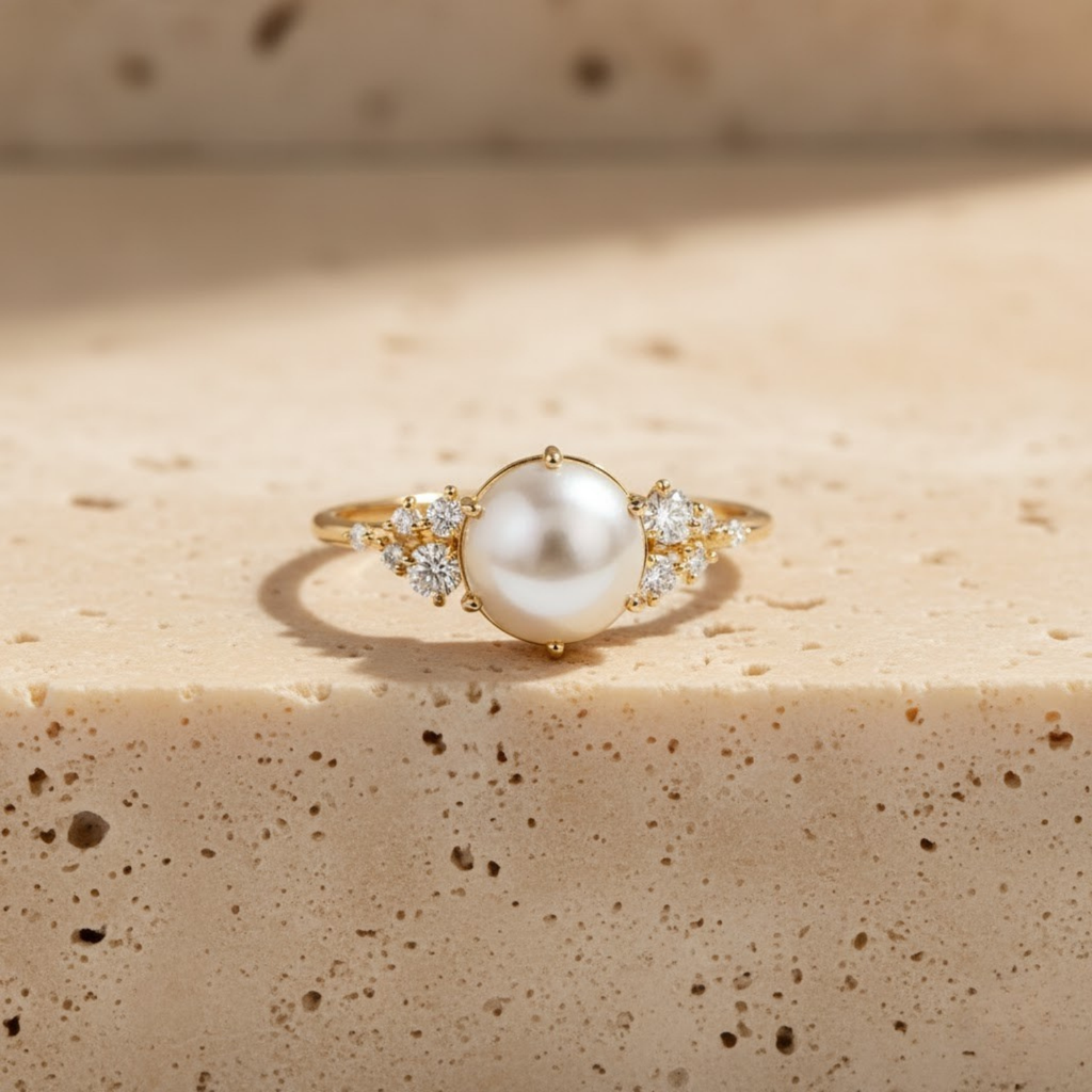Pearl Diamond Ring – 925 Silver Minimal Elegant Jewelry