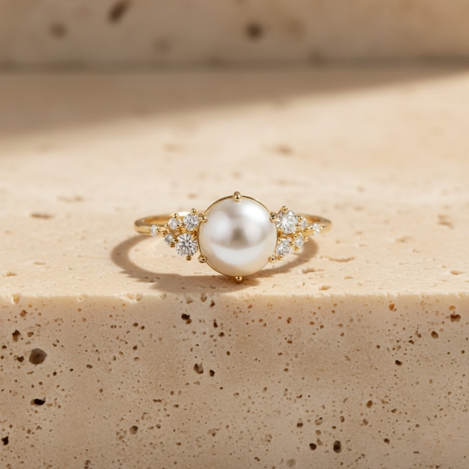 Pearl Diamond Ring – 925 Silver Minimal Elegant Jewelry
