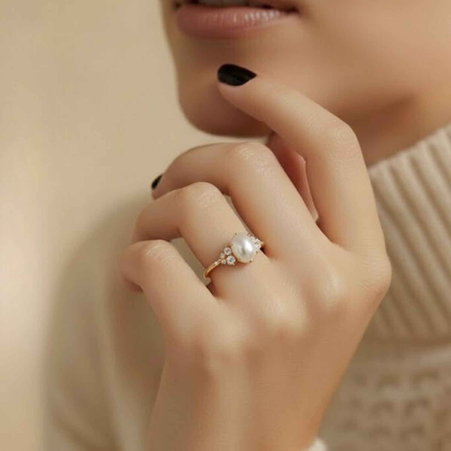 Pearl Diamond Ring – 925 Silver Minimal Elegant Jewelry