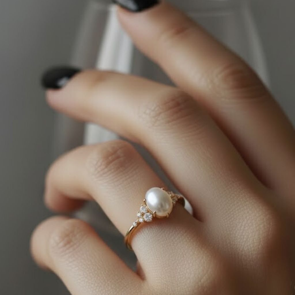Pearl Diamond Ring – 925 Silver Minimal Elegant Jewelry