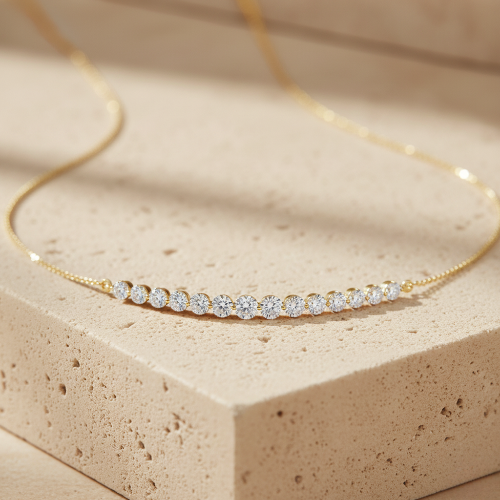 Dainty CVD Diamond Bar Necklace – 925 Silver