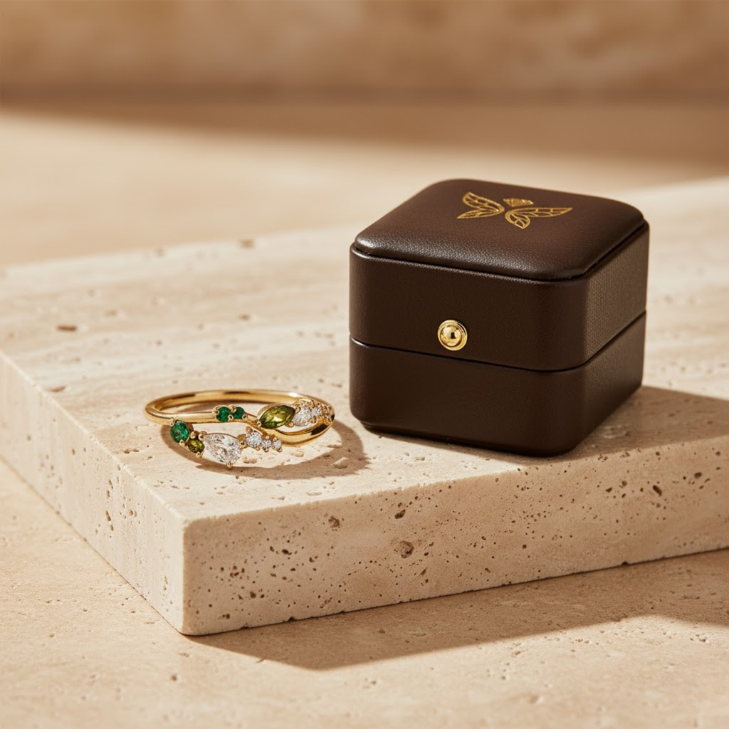 Emerald & Diamond Ring – 925 Silver Minimalist Band