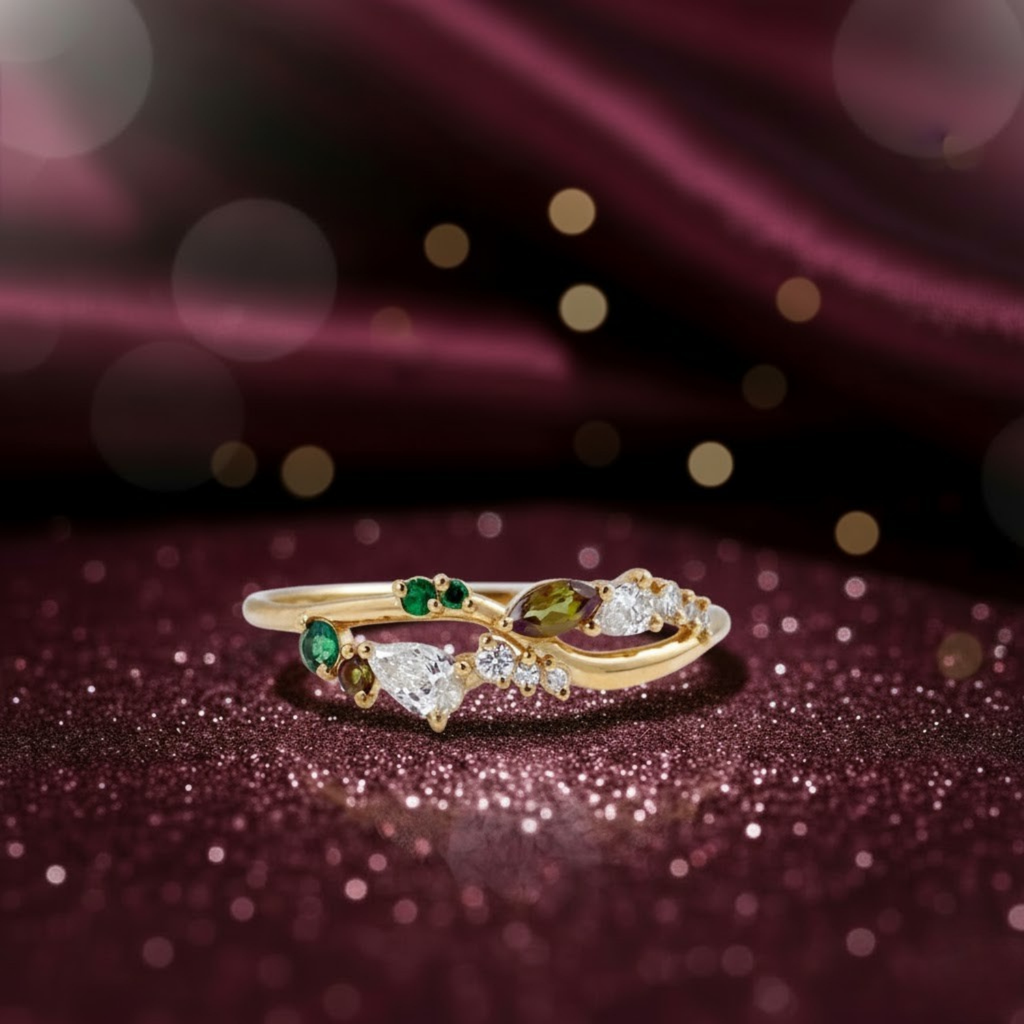 Emerald & Diamond Ring – 925 Silver Minimalist Band