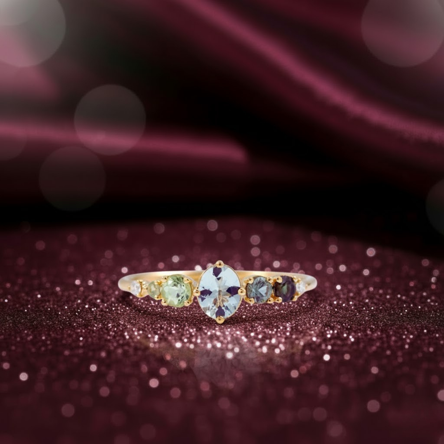 Aquamarine & Tourmaline Diamond Ring – 925 Silver