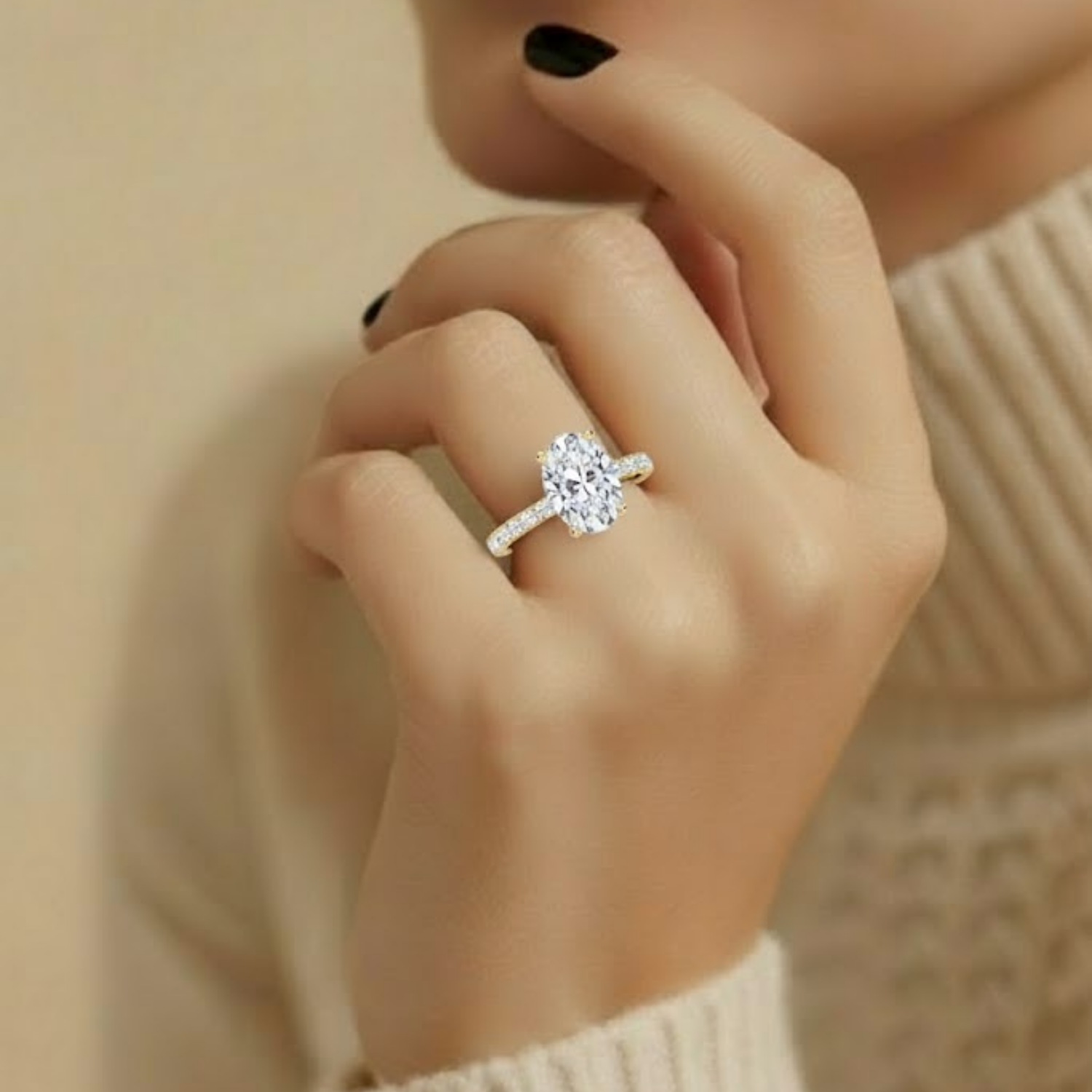 Oval Cut CVD Diamond Ring – 925 Silver