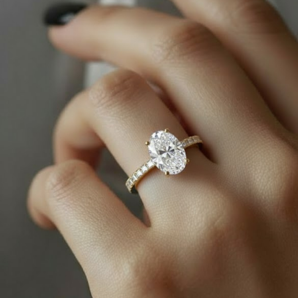 Oval Cut CVD Diamond Ring – 925 Silver