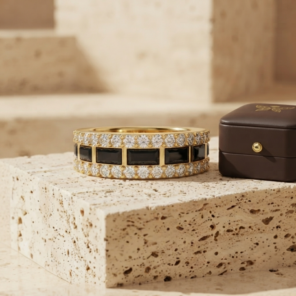 The Regal Black & White Baguette Diamond Statement Band