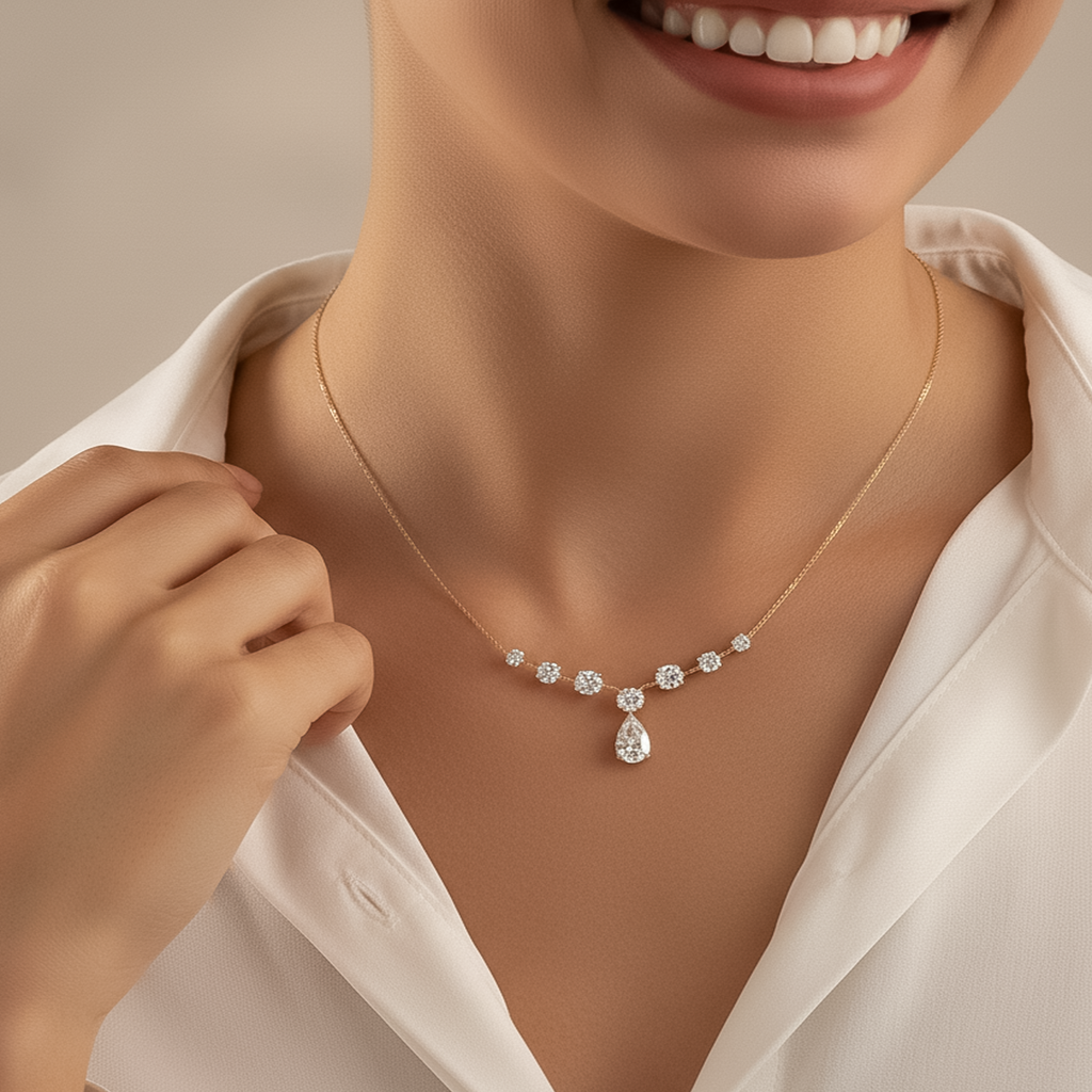 Pear Drop CVD Diamond Necklace – 925 Silver