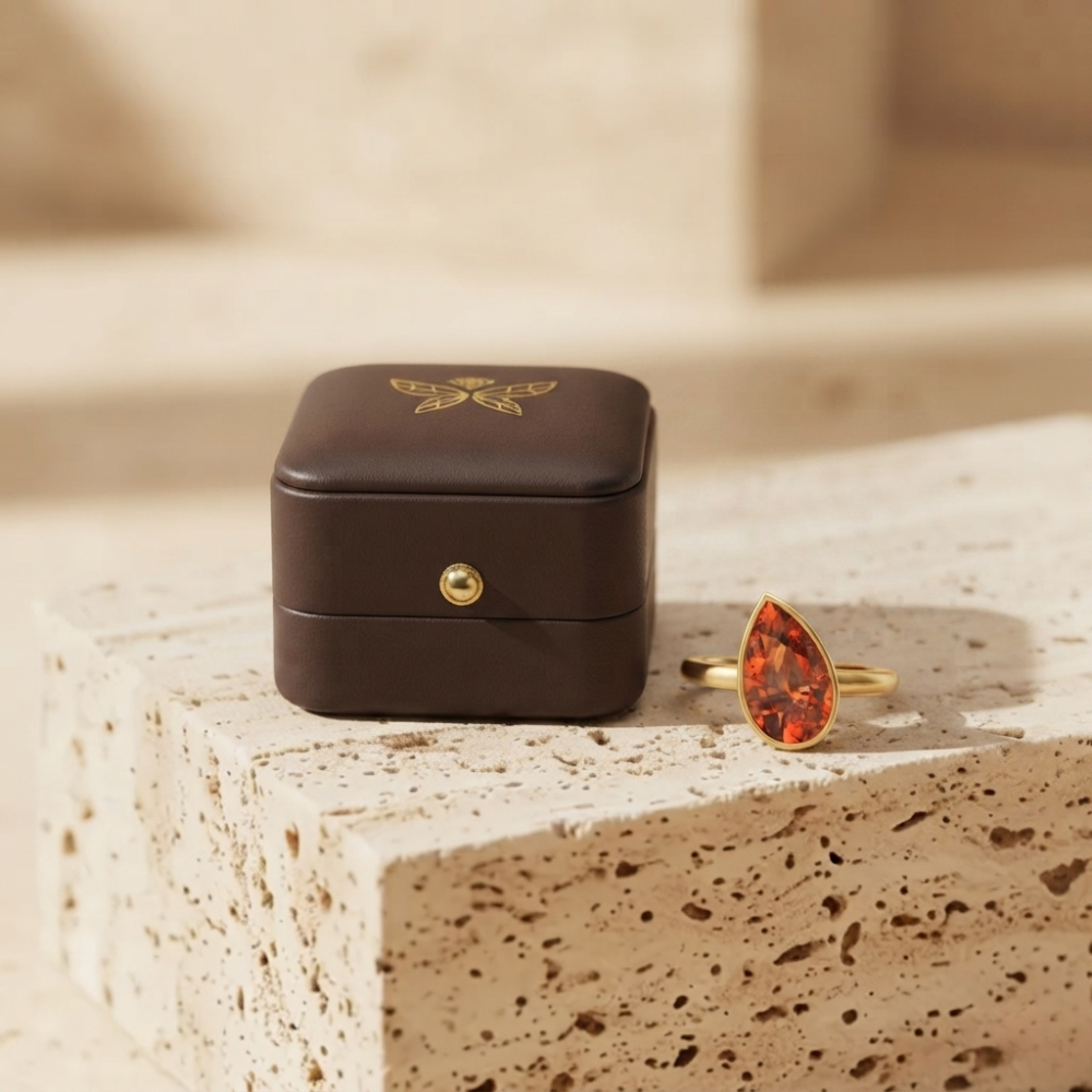 The Luminous Amber Pear Solitaire Statement Ring