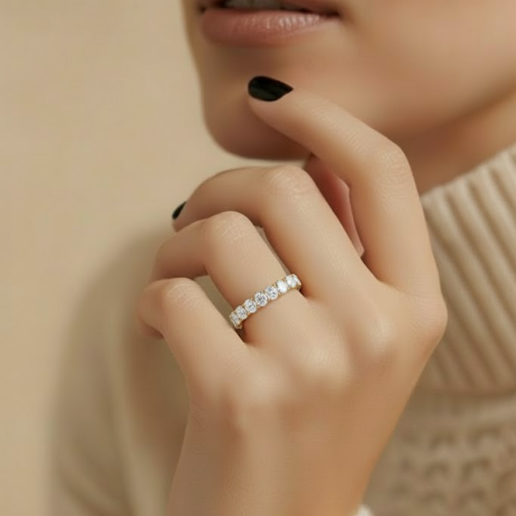 Oval CVD Diamond Eternity Band – 925 Silver