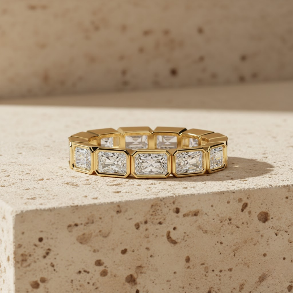 Emerald Cut CVD Diamond Band – 925 Silver