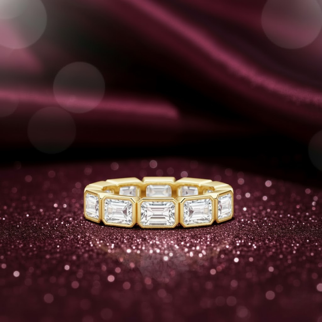 Emerald Cut CVD Diamond Band – 925 Silver