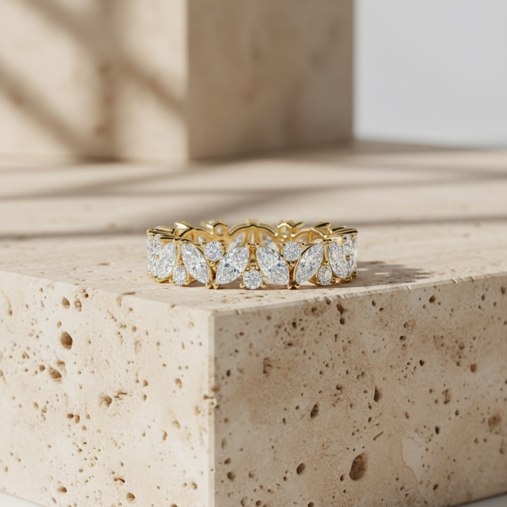 Marquise Leaf CVD Diamond Band – 925 Silver