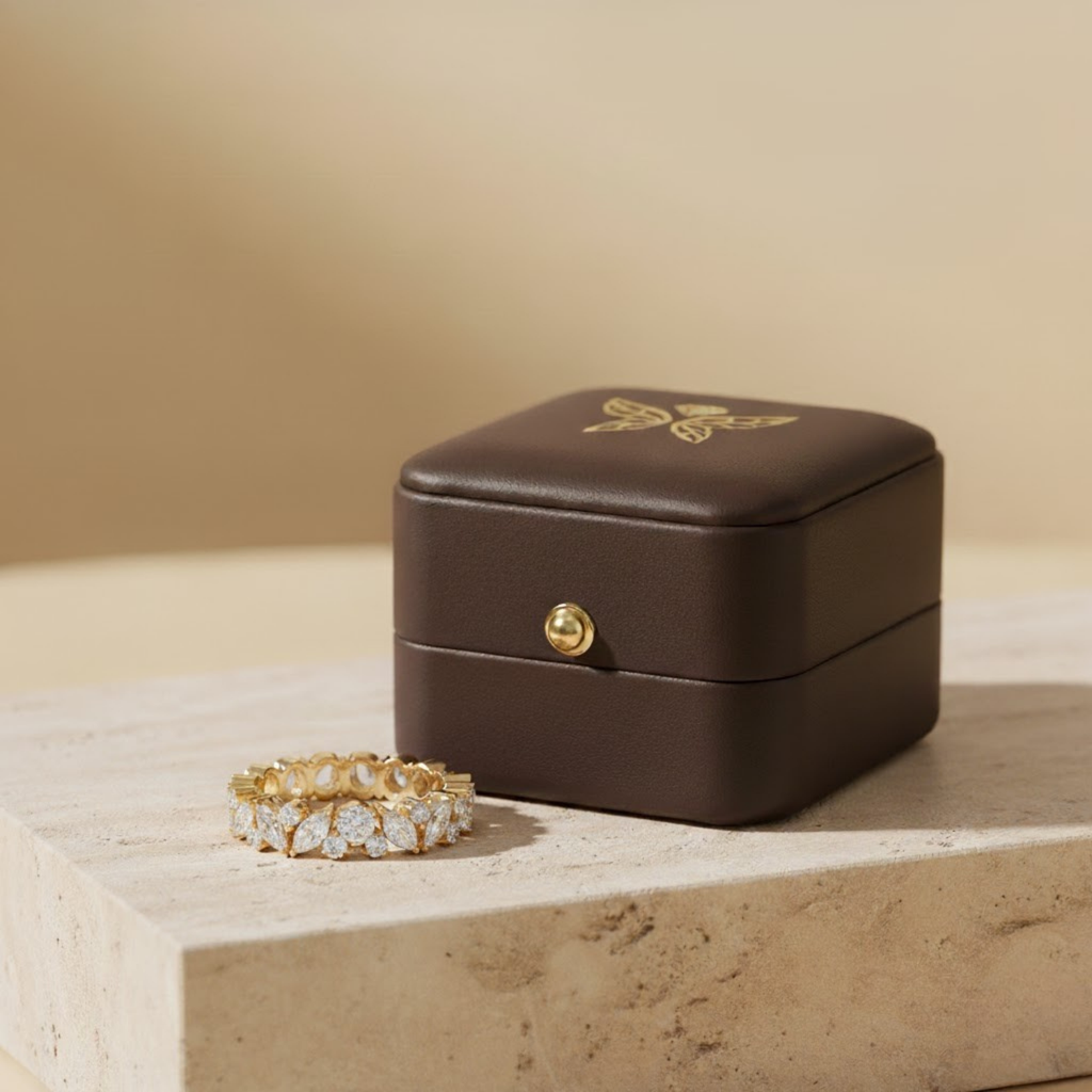 Marquise Leaf CVD Diamond Band – 925 Silver