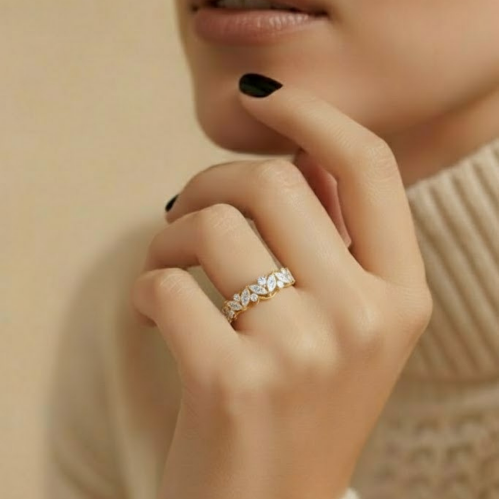 Marquise Leaf CVD Diamond Band – 925 Silver