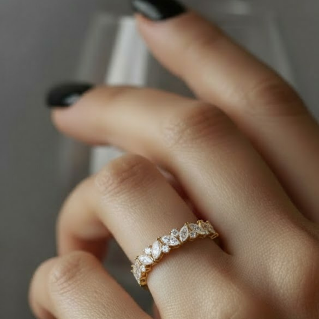 Marquise Leaf CVD Diamond Band – 925 Silver